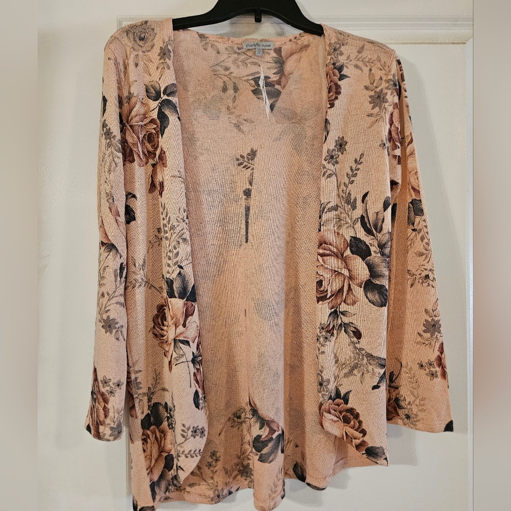 Charlotte Russe Beige Peach Pink Floral Cardigan, XS, NWT